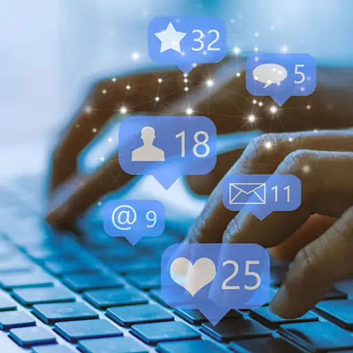 Social media addiction concept with young woman online.