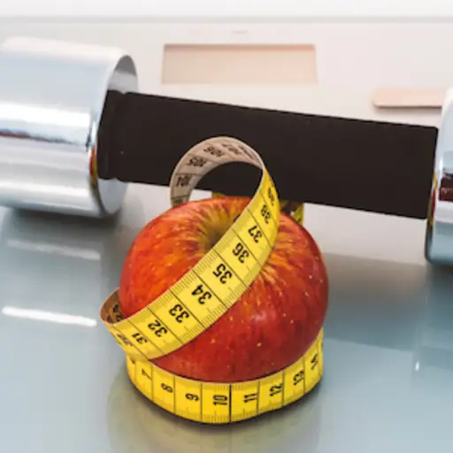 苹果卷尺，重量和尺度：减肥概念。