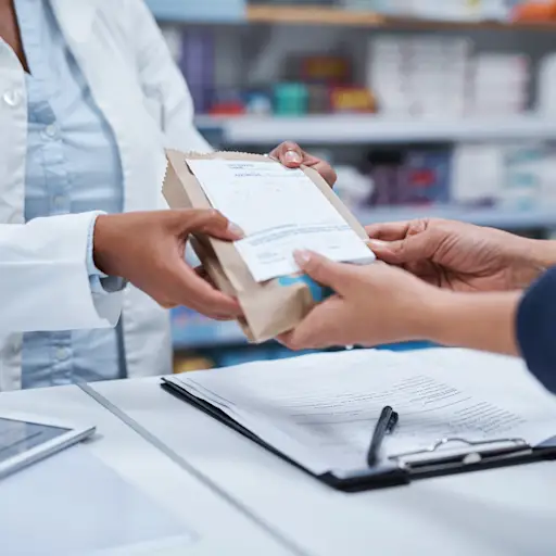 一个女人在药店取药