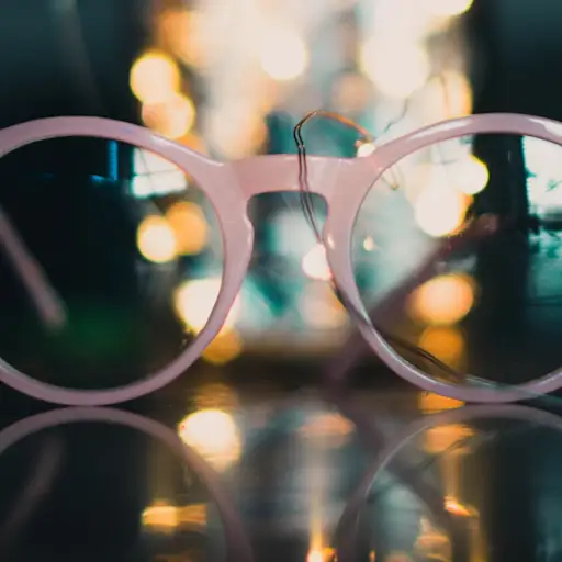 桌子上放着眼镜,背景模糊不清