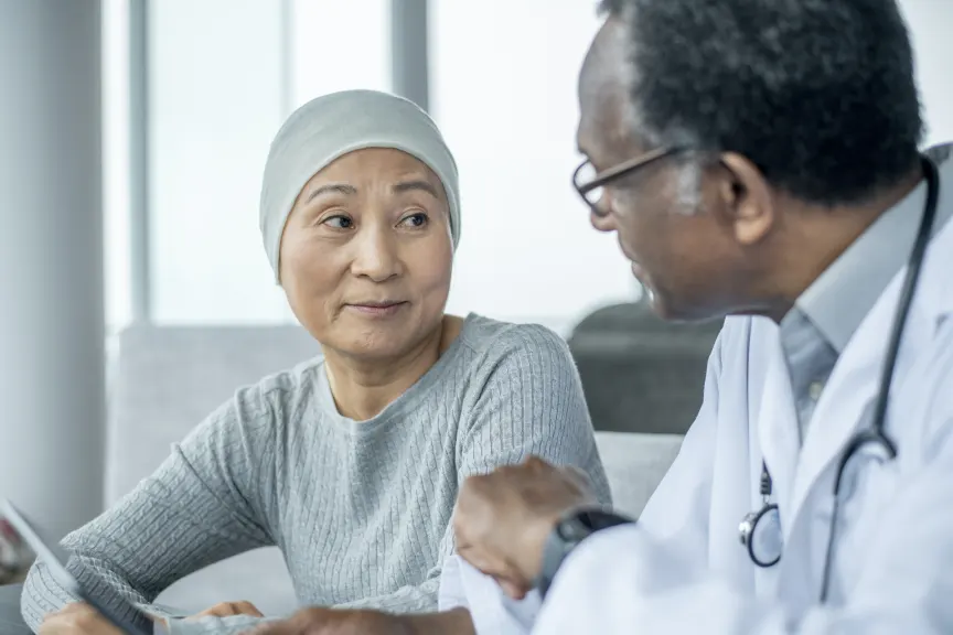 cancer patient talking to doctor