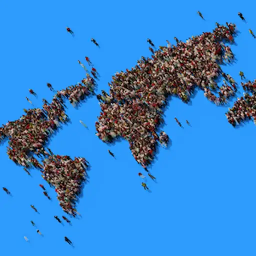 Crowd making world map, population concept.