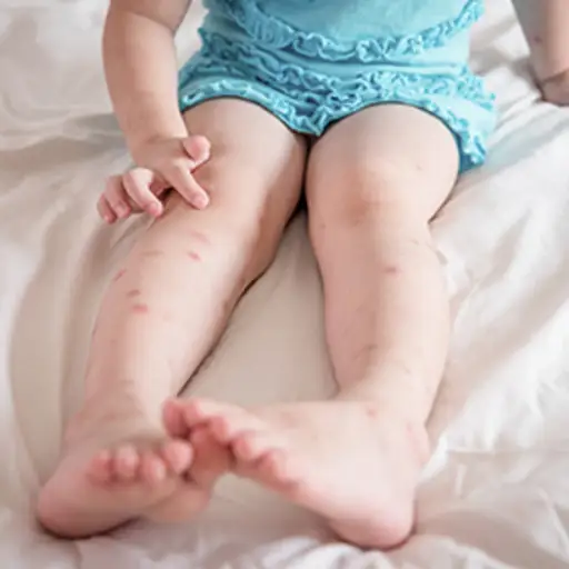 孩子在她的腿上有皮疹。