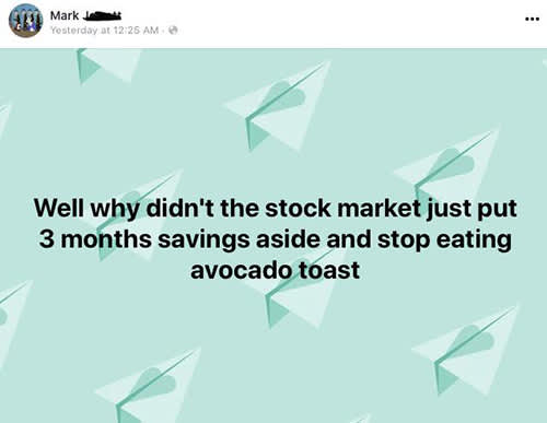 那么为什么没有股市只是把3个月储蓄一边不停的吃鳄梨面包米姆