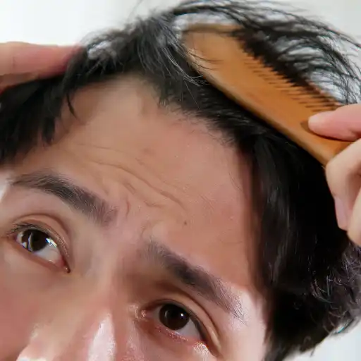 一个男人用梳子检查他的头发