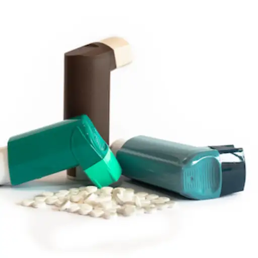 哮喘药物，药片和吸入器。