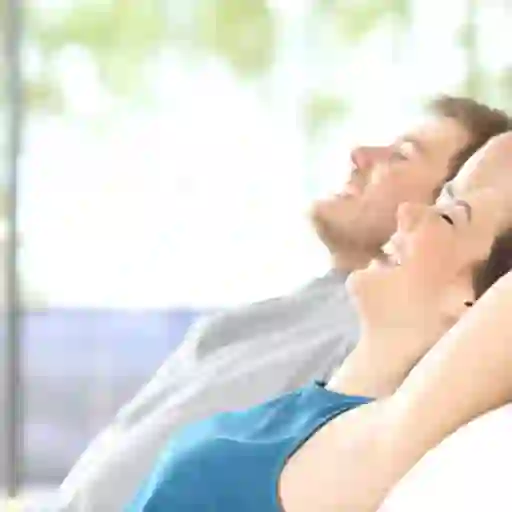 Well rested couple at home relaxing.