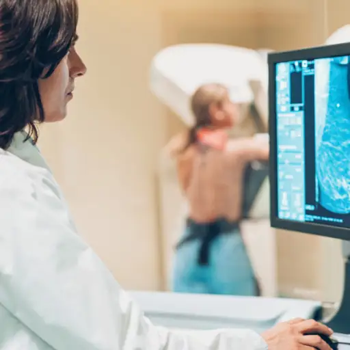 妇科医生正在看乳房扫描