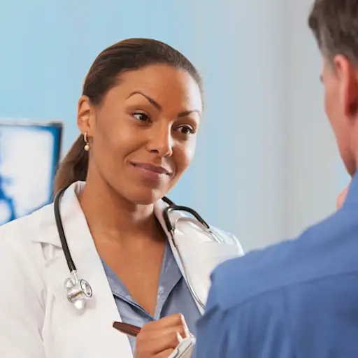 Talking to doctor.