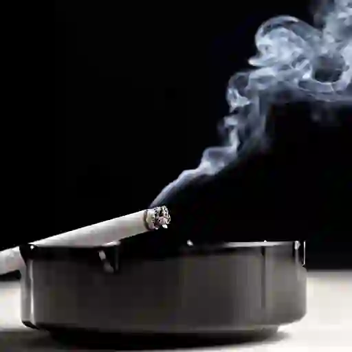 烟灰缸上放着一支香烟