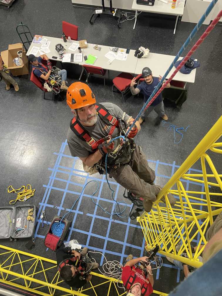 A Cell Tower Climber on a Training Tower