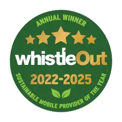 Whistleout 2022-2025 sustainable mobile provider of the year winner