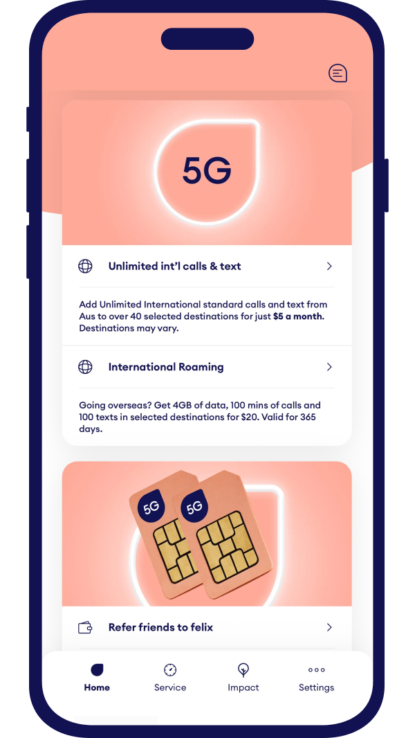 Add international add-ons in the felix mobile app