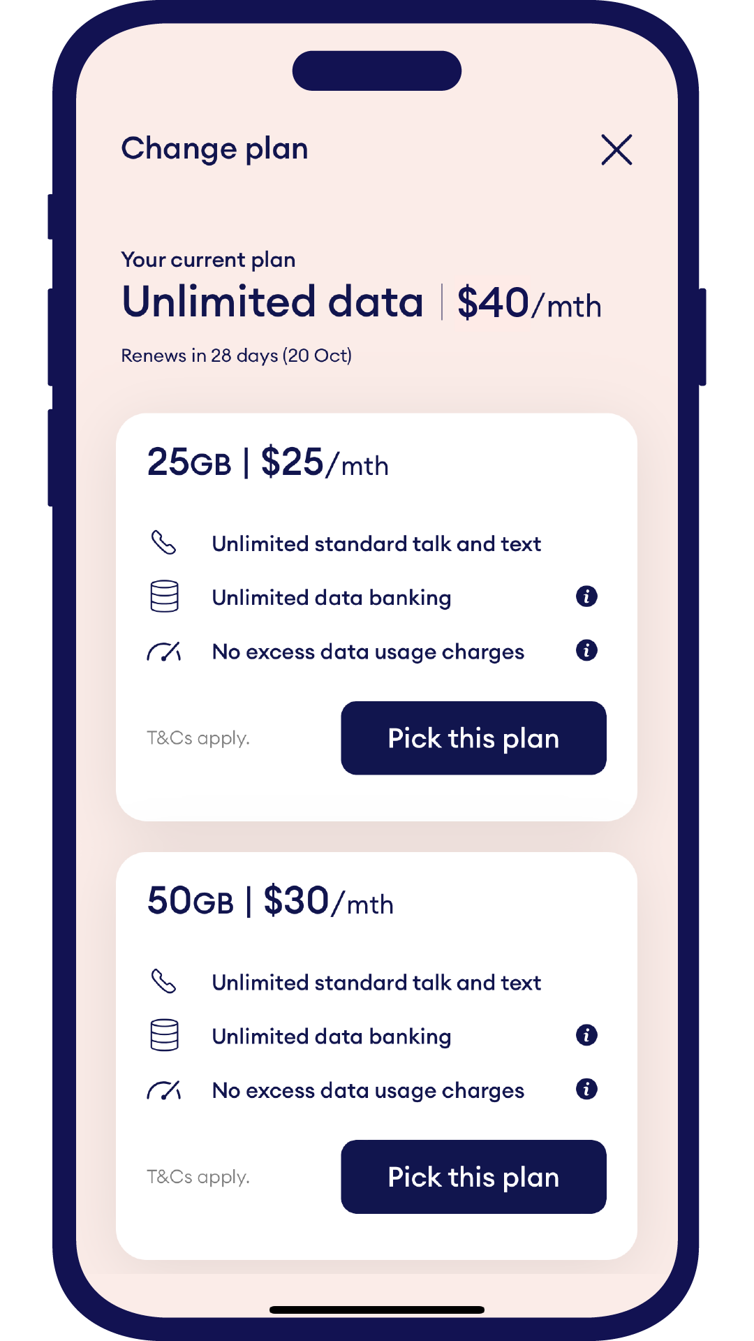 Upgrade or downgrade in the felix mobile app