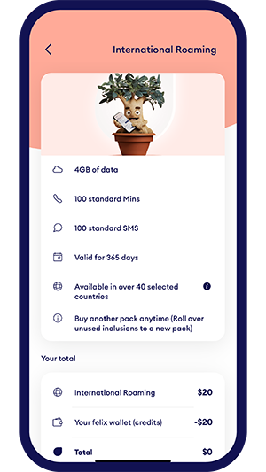 Add international add-ons in the felix mobile app