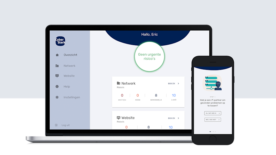 Afbeelding van het CyberSterk-dashboard op een laptop en een smartphone