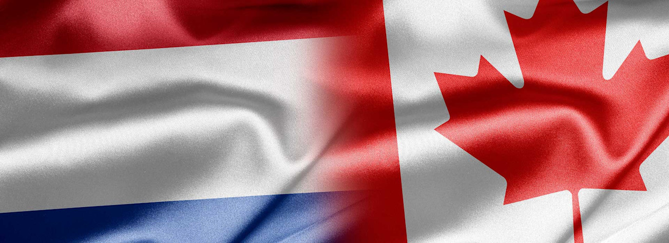 De Nederlandse en Canadese vlag verweven tot 1 vlag