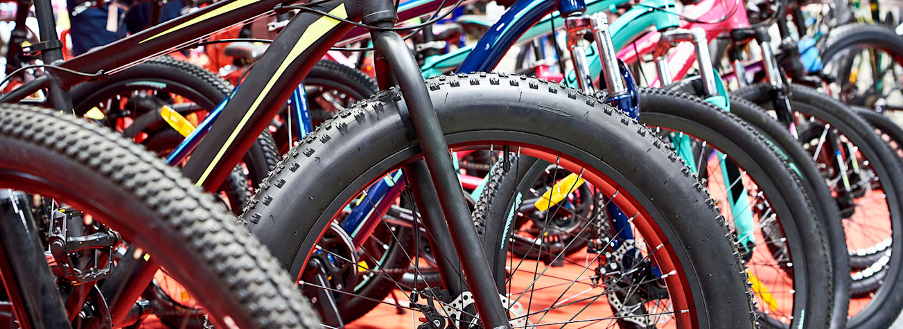 Mountain bikes in a bicycle shop