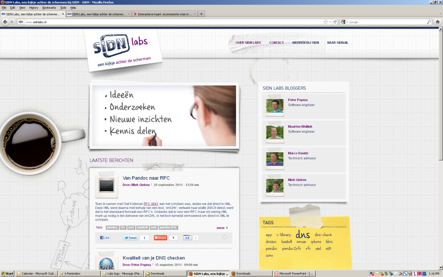 Screenshot van SIDN Labs-website in 2011