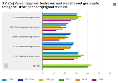 Bar chart showing the percentage of companies with websites with successful category 'IPv6' per company size category.