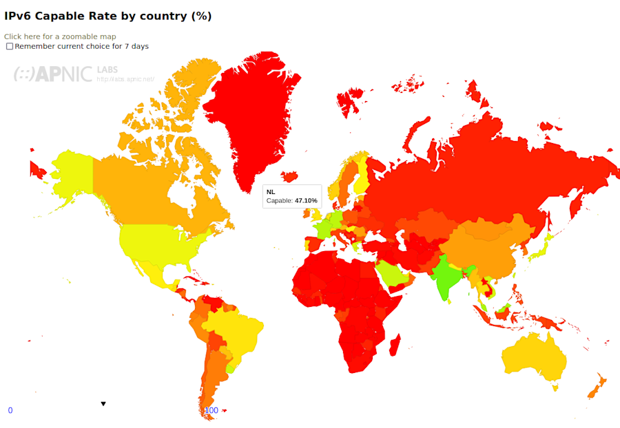 Dutch IPv6 adoption according to APNIC as of January 3, 2024.