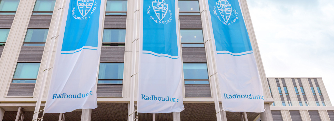 Flags in front of the Radboudumc building in Nijmegen