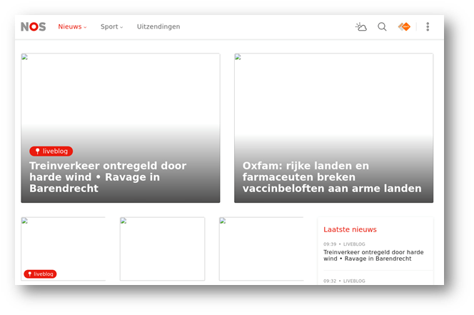 Screenshot van een disfunctionerende NOS-website als gevolg van een IPv6-only connectie