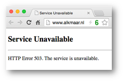 Screenshot van een HTTP error 503 op de website alkmaar.nl.