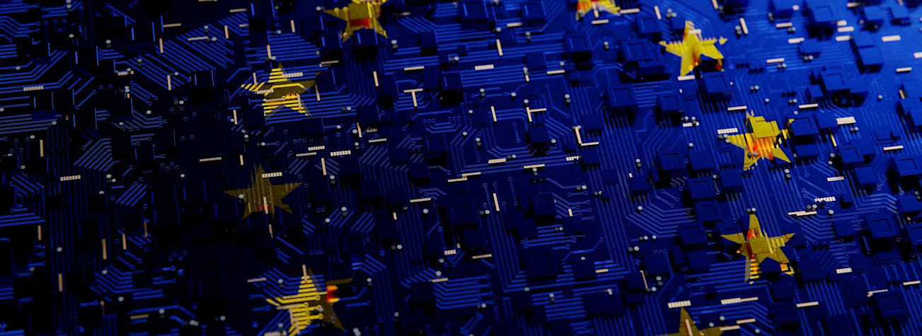 Technology background with flag of the European Union