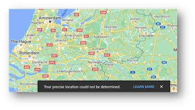 Screenshot van een disfunctionerende geo-locatie bepaling als gevolg van een Pv6-only connectie