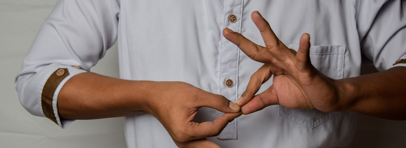 Person talks with sign language