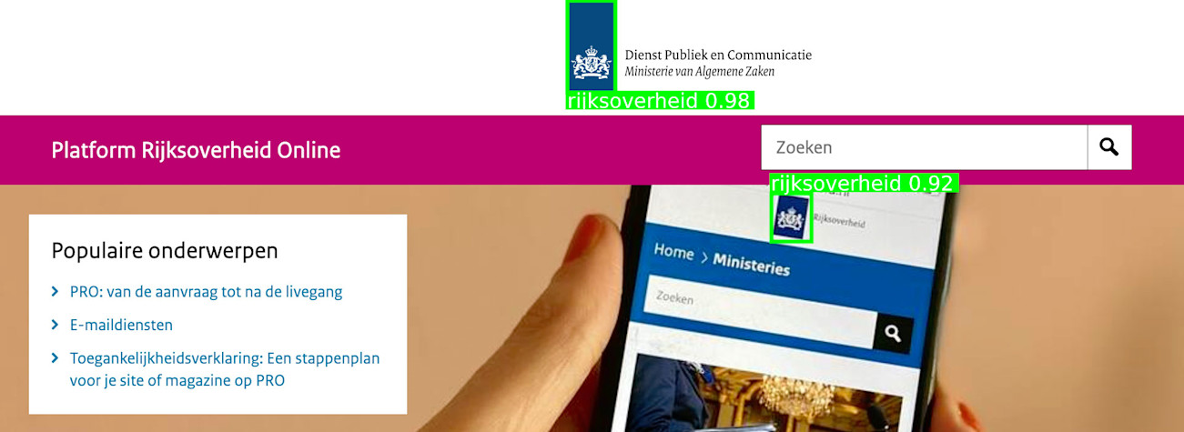 Screenshot of a government website where LogoMotive marks found logos by framing them in green