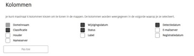Screenshot van de nieuwe kolomselectiemogelijkheid in SIDN Merkbewaking.