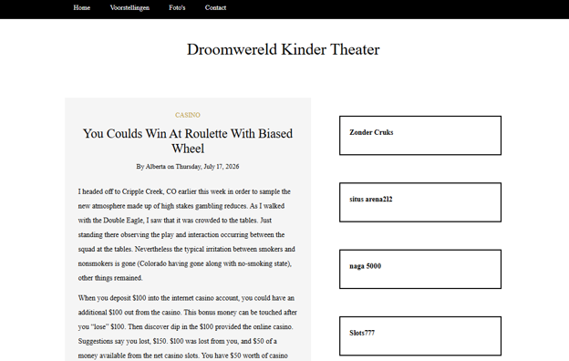 De vroegere website van Droomwereld Kinder Theater wordt hergebruikt voor een illegaal online casino.