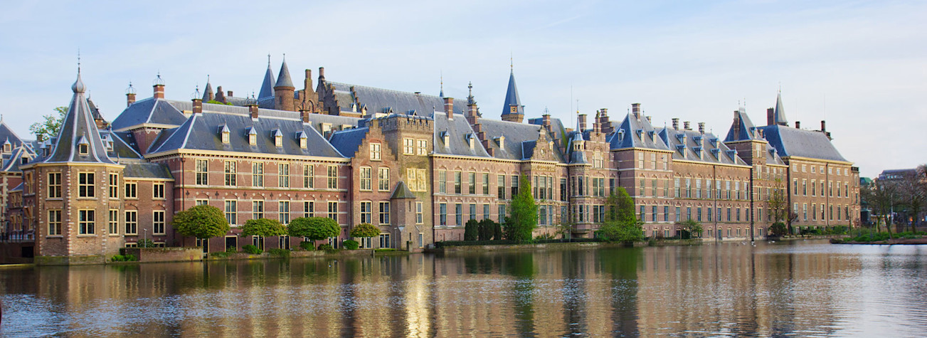 Binnenhof Palace in The Hague along the Hohvijfer canal