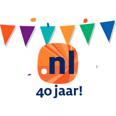 40 jaar .nl met vlaggen en confetti