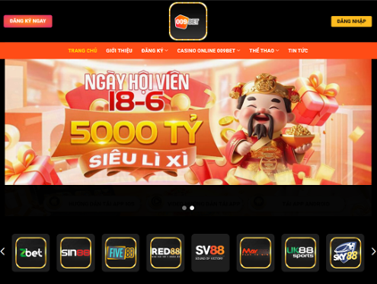 Screenshot van de website van online casino 009BET