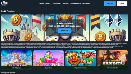 Screenshot van de website van online casino LOKI