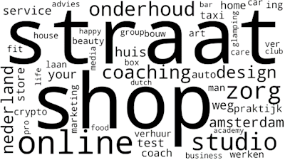 Word cloud of the most popular terms in newly registered .nl domain names in August 2021