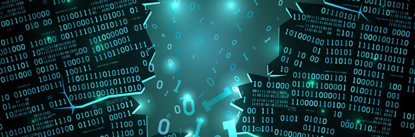 Abstract, futuristic cyberspace with a hacked array of binary data