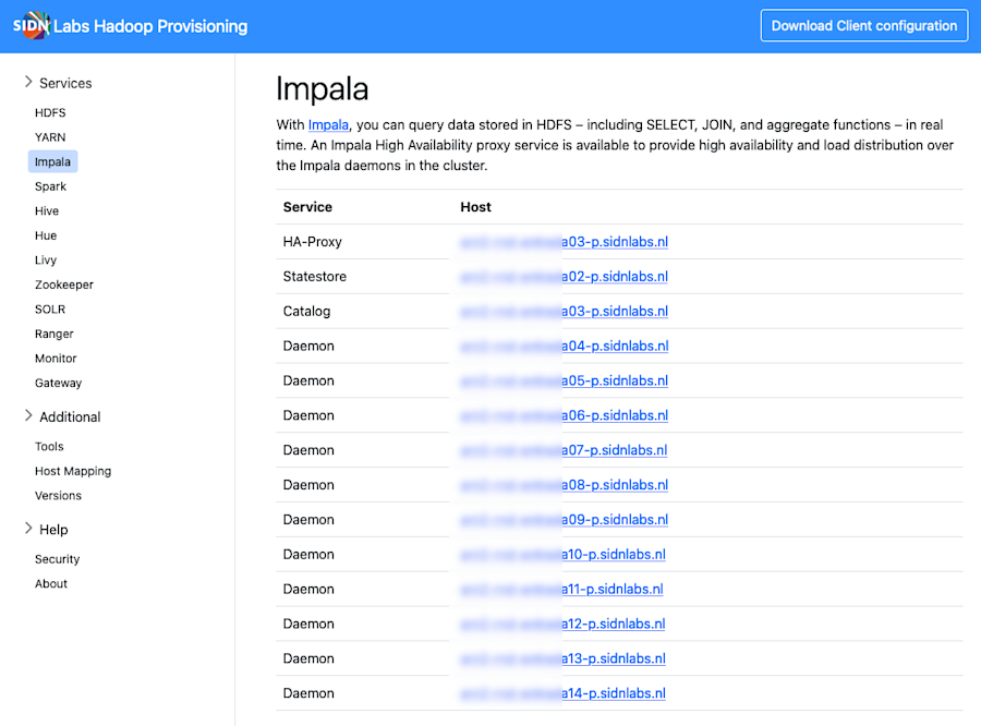 Screenshot van de Hadoop Provisioning Manager-webinterface.