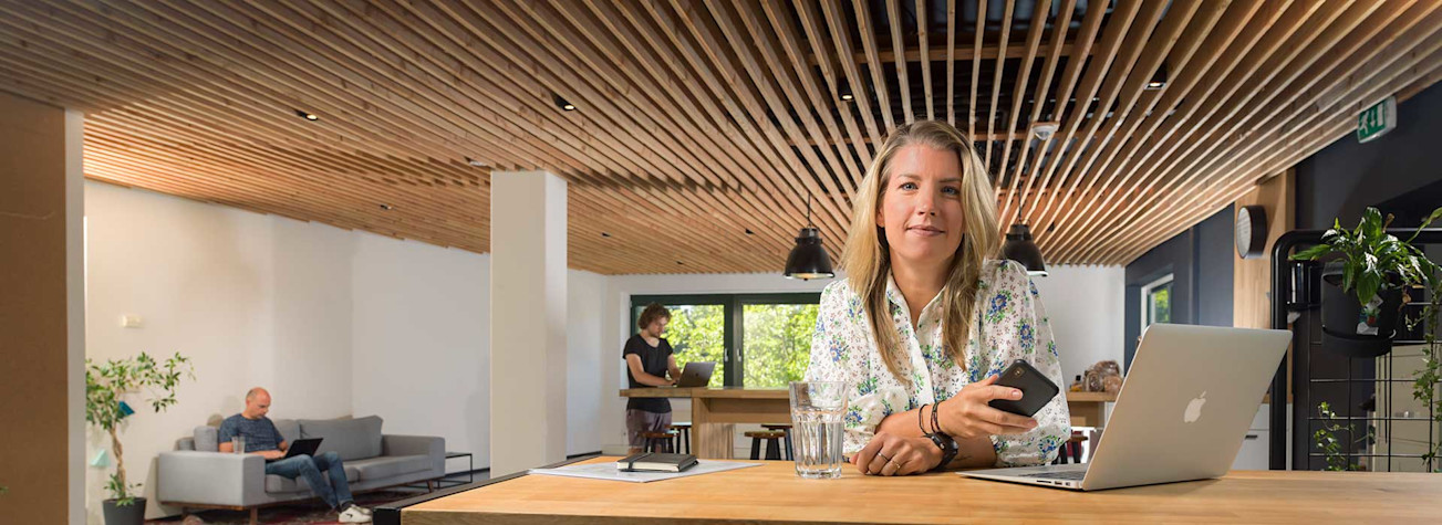 Female entrepreneur behind a desk with laptop