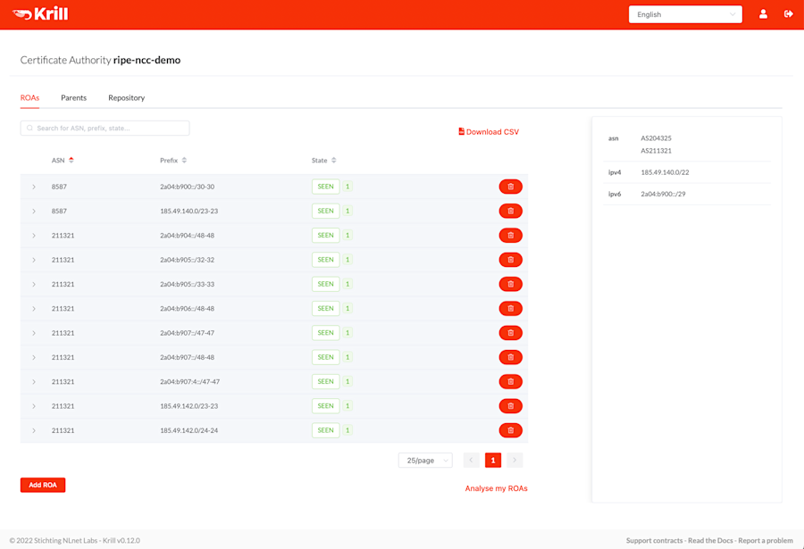 Screenshot van testomgeving die NLnet Labs biedt, die je voor experimenten en tijdens de configuratie van RPKI kunt gebruiken.