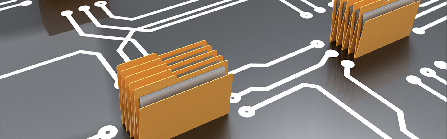 Data storage concept with 3d folder on circuit board