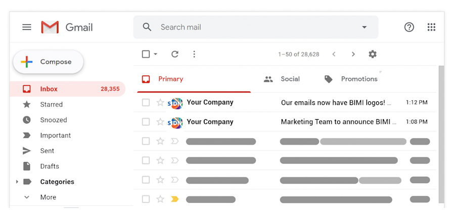 Voorbeeld van het SIDN-logo dat met behulp van BIMI getoond wordt in een Gmail-mailbox.