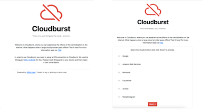 Screenshot van de Cloudburst-gebruikersinterface.