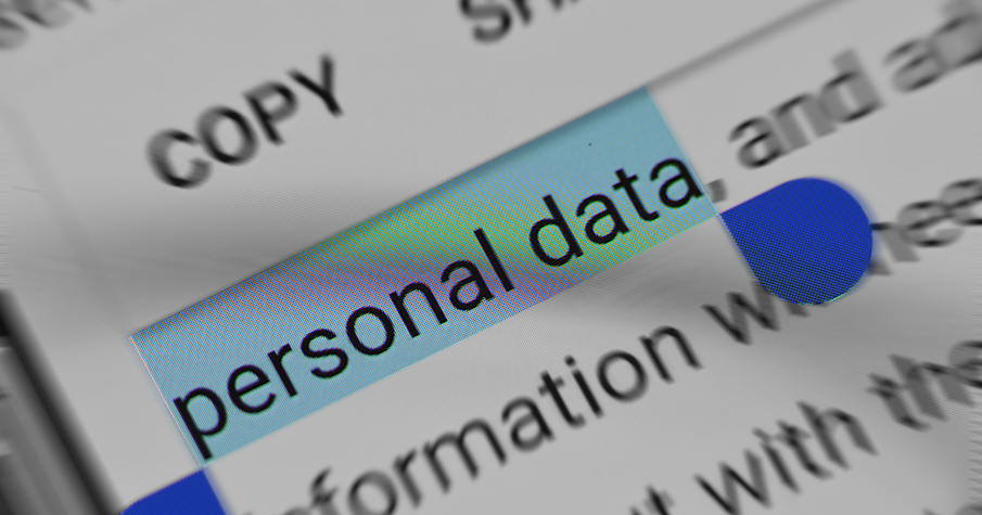 Detail of a screen showing the words personal data