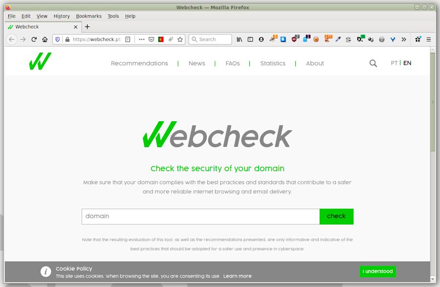 Screenshot of the website Webcheck.pt.