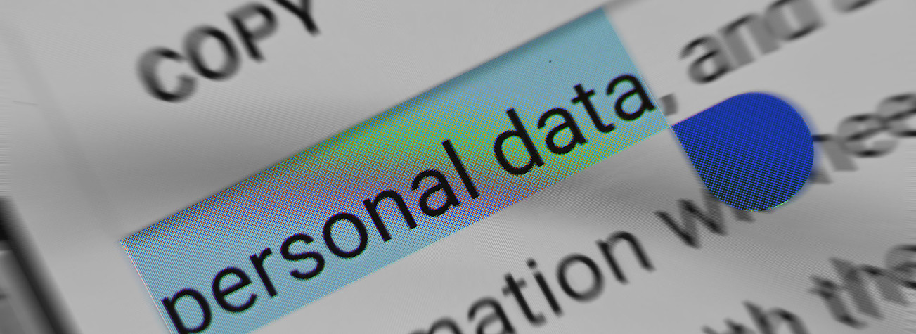 Detail van een beeldscherm met daarop de woorden personal data