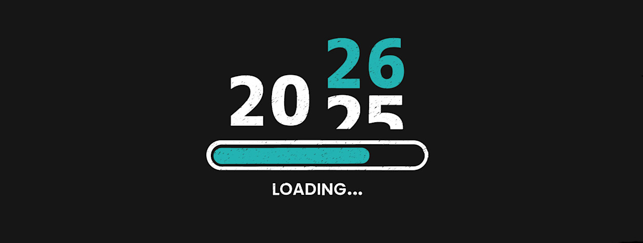 Laadbalkje dat symbolisch de overgang van 2025 naar 2026 laat zien